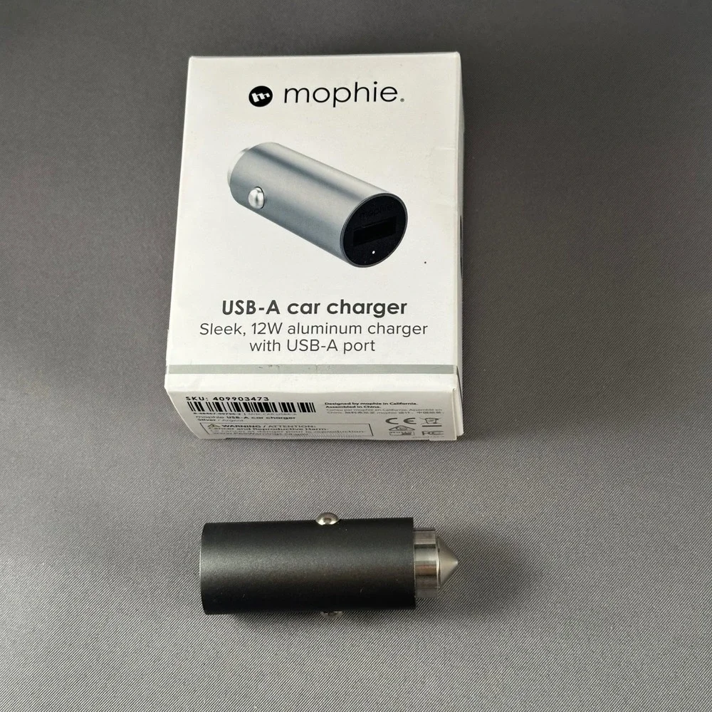 mophie USB A Car Charger Sleek‎ Aluminum 12W Silver